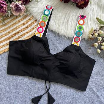 Black navratri special spaghetti style real mirror work blouse 2