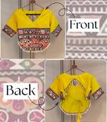 Yellow kutchi gamthi embroidered roman blouse