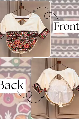 White kutchi gamthi embroidered roman blouse