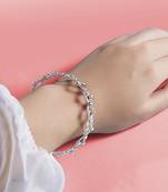 Silver plated cubic zirconia studded fancy charm bracelet cum ring jewellery for women & girls