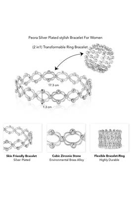 Silver plated cubic zirconia studded fancy charm bracelet cum ring jewellery for women & girls 4