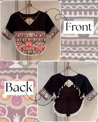 Black kutchi gamthi embroidered roman blouse 1