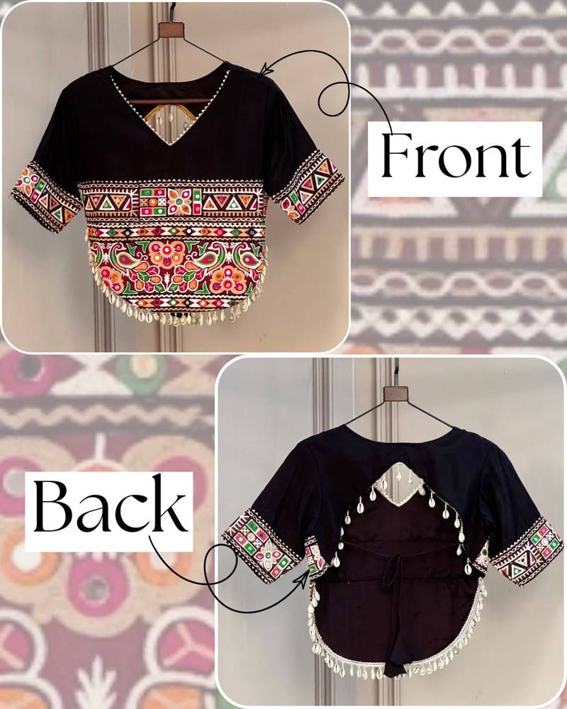 Black kutchi gamthi embroidered roman blouse
