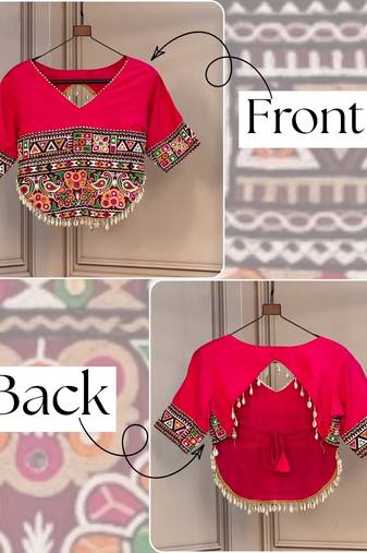 Pink kutchi gamthi embroidered roman blouse