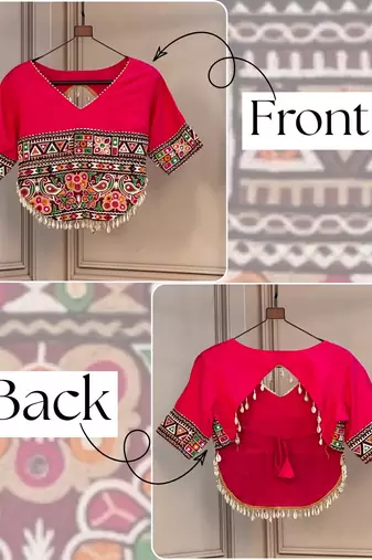 Pink kutchi gamthi embroidered roman blouse
