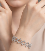 Silver plated crystals studded fancy bracelet cum ring jewellery for women