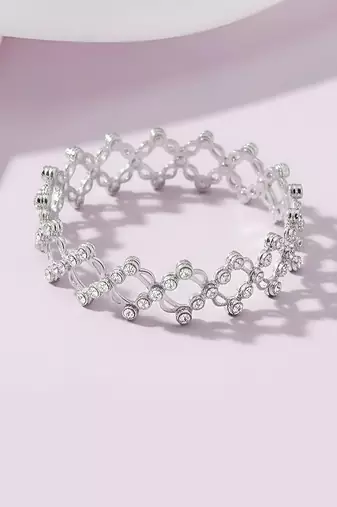 Silver plated crystals studded fancy bracelet cum ring jewellery for women