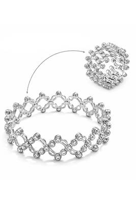 Silver plated crystals studded fancy bracelet cum ring jewellery for women 3