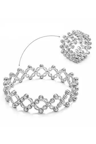 Silver plated crystals studded fancy bracelet cum ring jewellery for women