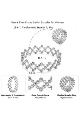 Silver plated crystals studded fancy bracelet cum ring jewellery for women 4