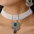 Silver plated faux emerald & beads studded necklace earrings set ethnic jewellery for women