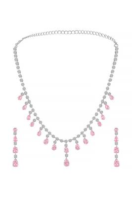 Silver plated cz studded layer necklace & drop earring sparkling jewellery set for women 4