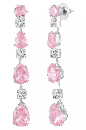 Silver plated cz studded layer necklace & drop earring sparkling jewellery set for women