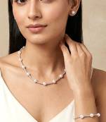Gold plated pearl & cz studded necklace & stud earring elegant jewellery gift set for women