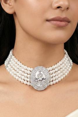 Gold plated cubic zirconia & faux emerald studded necklace earrings set jewellery for women 1