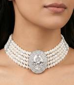 Gold plated cubic zirconia & faux emerald studded necklace earrings set jewellery for women