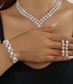 Silver plated cubic zirconia studded necklace earrings bracelet set jewellery for women
