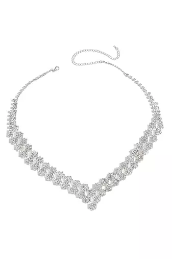 Silver plated cubic zirconia studded necklace earrings bracelet set jewellery for women
