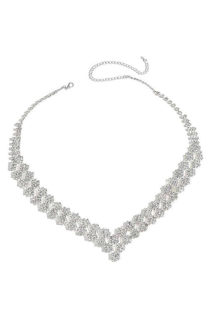 Silver plated cubic zirconia studded necklace earrings bracelet set jewellery for women