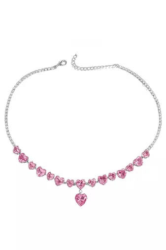 Silver plated pink crystal studded necklace earrings set contemporary jewellery for women