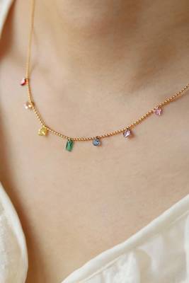 Multi-color crystal studded gold plated fancy chain necklace jewellery gift for women & girls 1