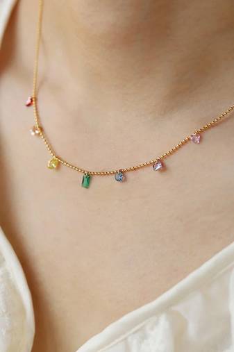 Multi-color crystal studded gold plated fancy chain necklace jewellery gift for women & girls