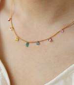 Multi-color crystal studded gold plated fancy chain necklace jewellery gift for women & girls
