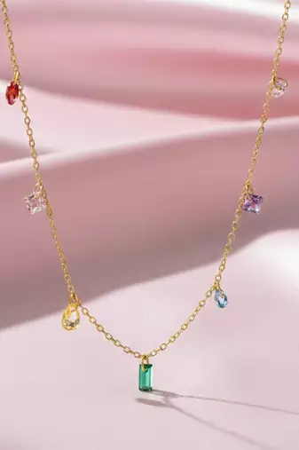 Multi-color crystal studded gold plated fancy chain necklace jewellery gift for women & girls