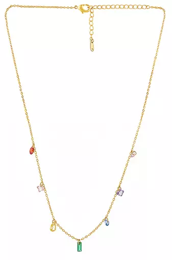 Multi-color crystal studded gold plated fancy chain necklace jewellery gift for women & girls