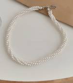 Silver plated white beads studded necklace stylish casual jewellery for women & girls (px9n56)