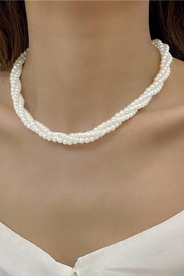 Silver plated white beads studded necklace stylish casual jewellery for women & girls (px9n56) 2