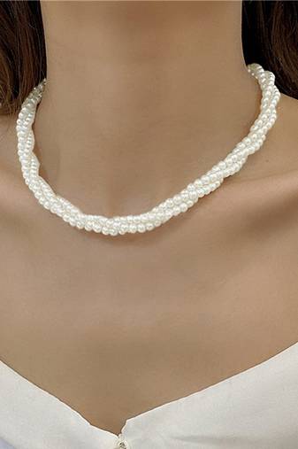 Silver plated white beads studded necklace stylish casual jewellery for women & girls (px9n56)