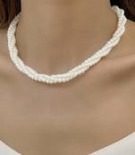 Silver plated white beads studded necklace stylish casual jewellery for women & girls (px9n56)