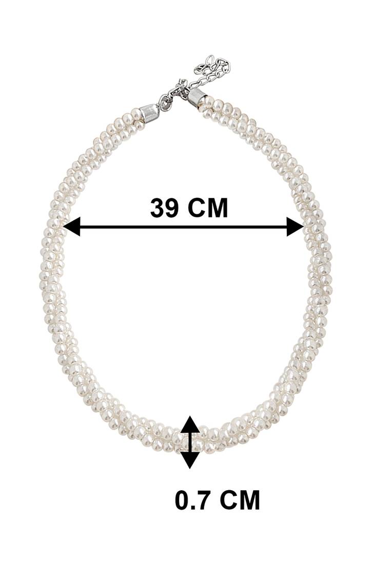 Silver plated white beads studded necklace stylish casual jewellery for women & girls (px9n56)