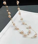 Gold plated peach pearl studded 3 layer necklace stylish jewellery gift for women & girls