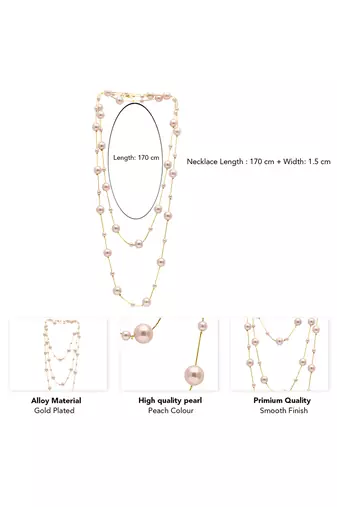 Gold plated peach pearl studded 3 layer necklace stylish jewellery gift for women & girls