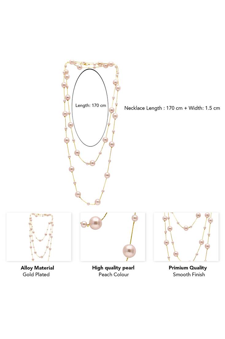 Gold plated peach pearl studded 3 layer necklace stylish jewellery gift for women & girls
