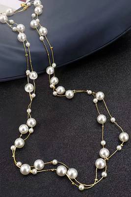 Gold plated white pearl studded 3 layer necklace stylish jewellery gift for women & girls 1