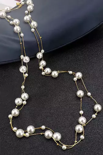 Gold plated white pearl studded 3 layer necklace stylish jewellery gift for women & girls