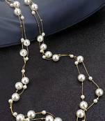 Gold plated white pearl studded 3 layer necklace stylish jewellery gift for women & girls
