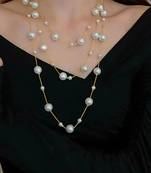 Gold plated white pearl studded 3 layer necklace stylish jewellery gift for women & girls