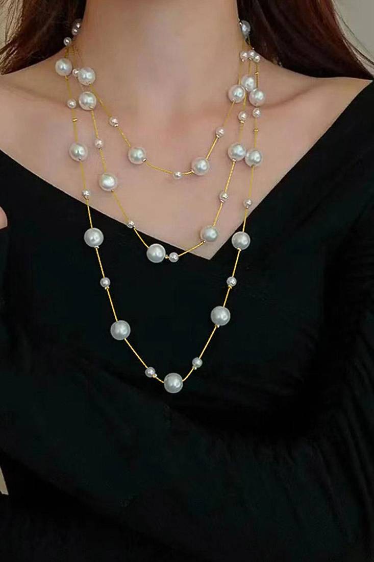 Gold plated white pearl studded 3 layer necklace stylish jewellery gift for women & girls