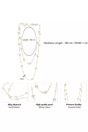 Gold plated white pearl studded 3 layer necklace stylish jewellery gift for women & girls