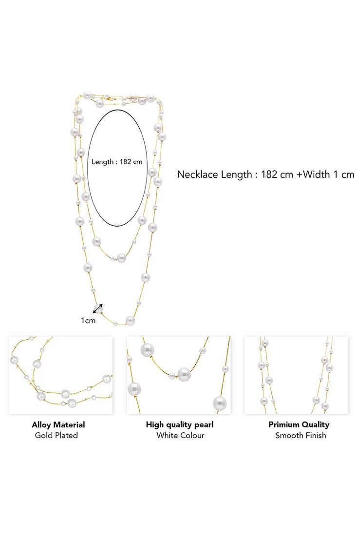 Gold plated white pearl studded 3 layer necklace stylish jewellery gift for women & girls