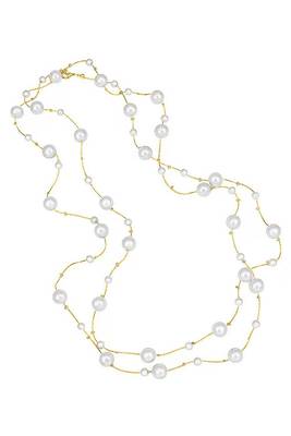 Gold plated white pearl studded 3 layer necklace stylish jewellery gift for women & girls 5