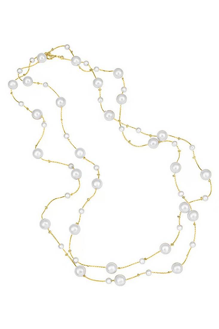 Gold plated white pearl studded 3 layer necklace stylish jewellery gift for women & girls