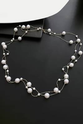 Silver plated white pearl studded 2 layer necklace stylish jewellery gift for women & girls 1