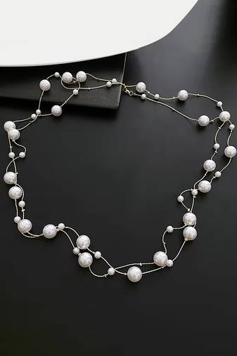 Silver plated white pearl studded 2 layer necklace stylish jewellery gift for women & girls