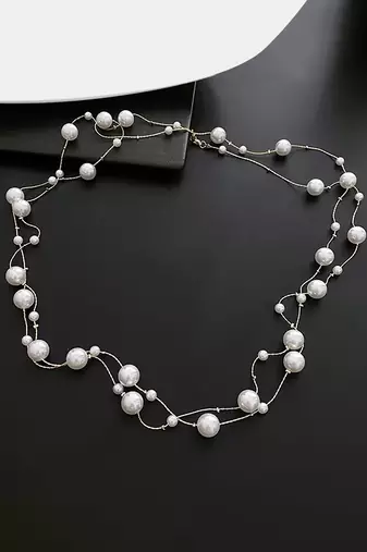 Silver plated white pearl studded 2 layer necklace stylish jewellery gift for women & girls