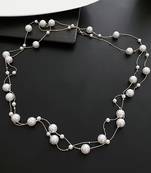 Silver plated white pearl studded 2 layer necklace stylish jewellery gift for women & girls